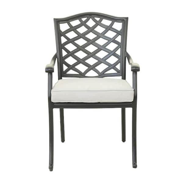 Misopily Stylish and Modern Design High-Quality Weather-Resistant Silver Aluminum Outdoor Dining Chair in. White Cushion (2-Pack)