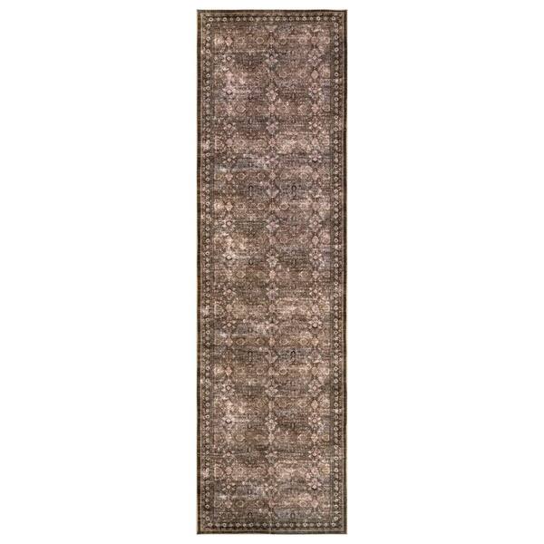 Persian Allover Chestnut Brown Machine Washable Non-Slip Backing 2 ft. x 6 ft. Brown Area Rug
