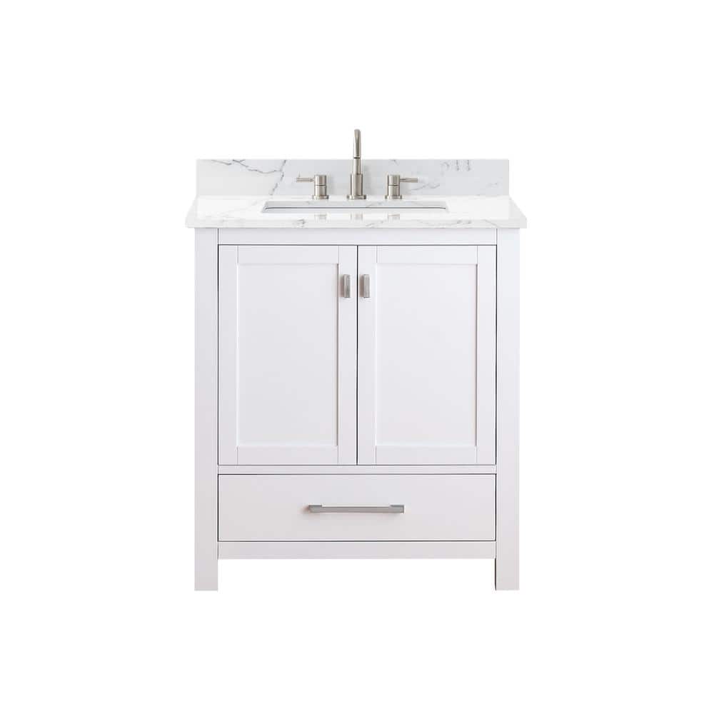 White 31'' Freestanding Vanity with Cala White Marble Top