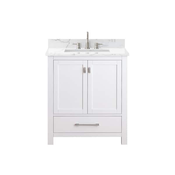 Avanity Modero 31 in. Single Sink White Bath Vanity with Cala White Engineered Stone Top