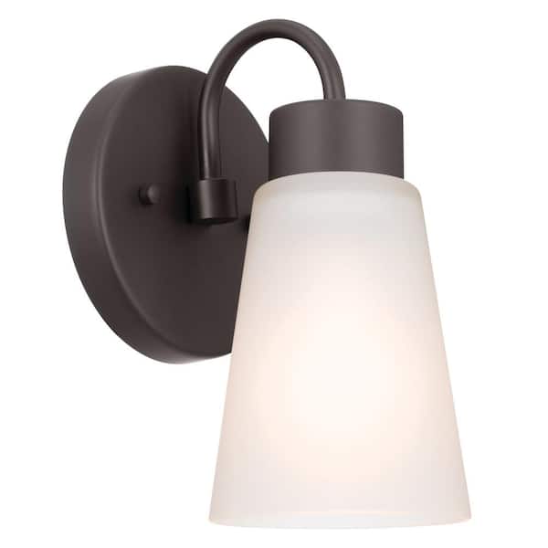 KICHLER Erma 1-Light Olde Bronze Bathroom Indoor Wall Sconce Light with Satin Etched Glass Shade