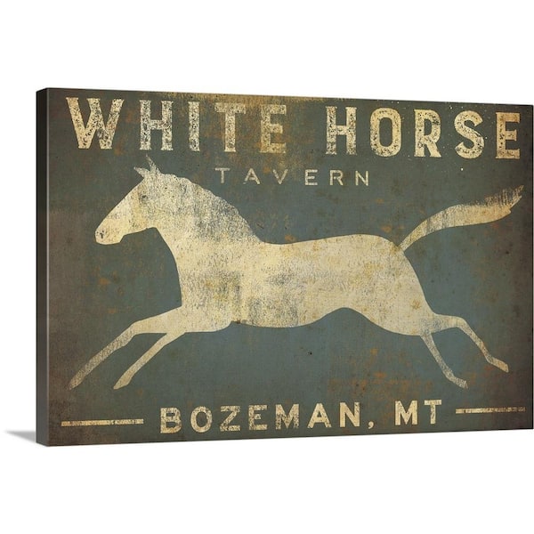 GreatBigCanvas 36 in. x 24 in. "White Horse Running" by Ryan Fowler Canvas Wall Art