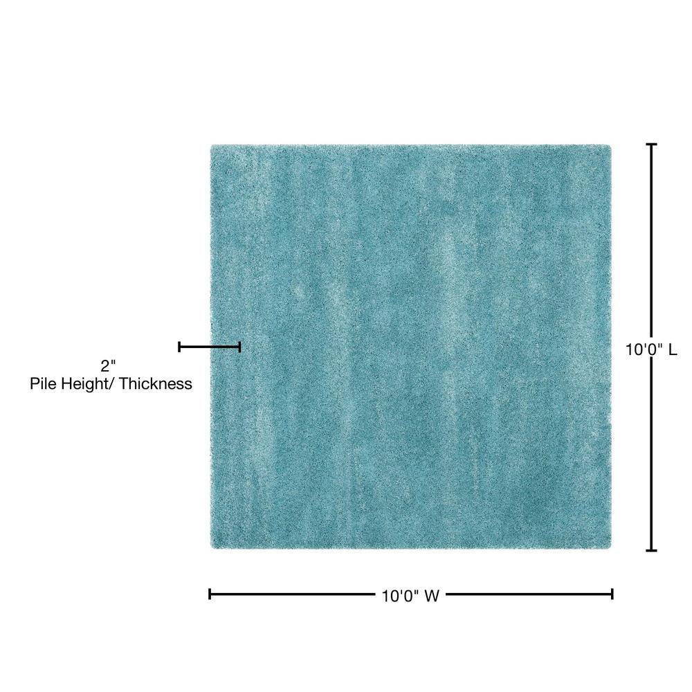 Aqua Blue High Pile Square Shag Area Rug