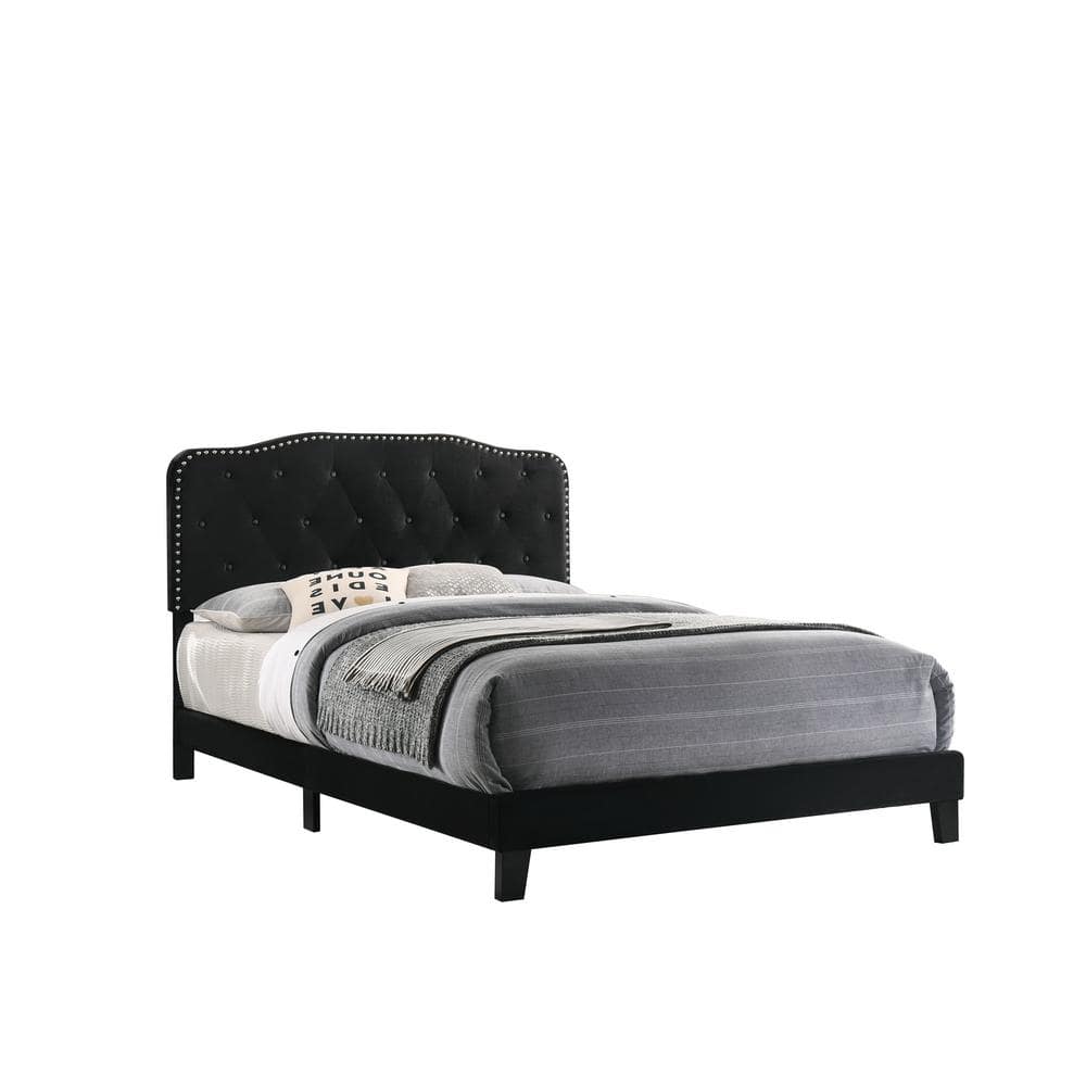 Black Velvet Full Bed with Tufted Upholstered Headboard