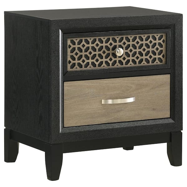 Benjara 23.5 in. Black, Brown and Silver 2-Drawers Wooden Nightstand