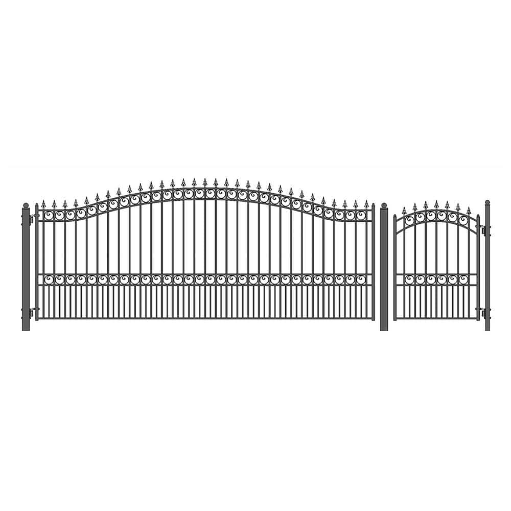 21 ft. x 6 ft. Black Steel Single Swing Driveway Gate London Style 16 ft. w