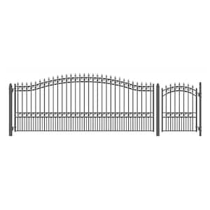 21 ft. x 6 ft. Black Steel Single Swing Driveway Gate London Style 16 ft. with Pedestrian Gate 5 ft. Fence Gate