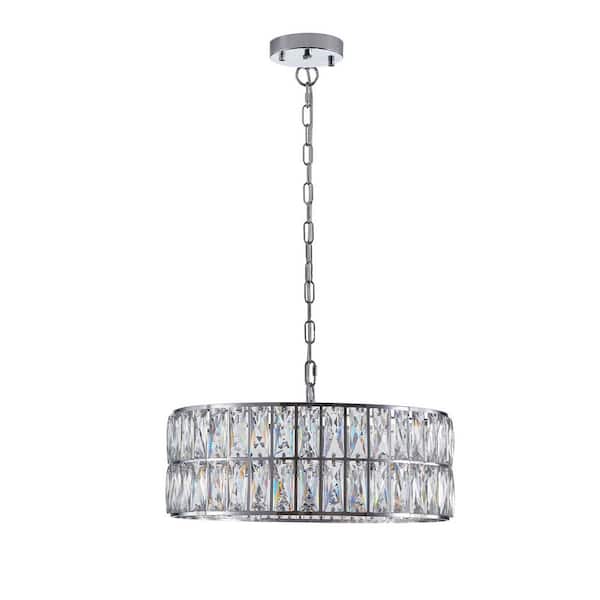 17.7 in. 6-Light Silver Crystal Drum Chandelier, Modern Chandelier with Metal Frame for Dining Room (Bulbs Not Included)