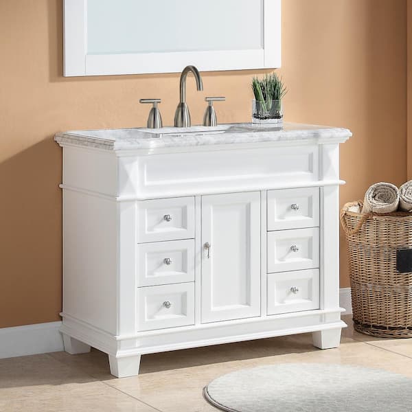 Dorian 42 in. W x 22 in. D x 35.63 in. H Single Sink Freestanding Bath Vanity in Matte White with Carrara Marble Top