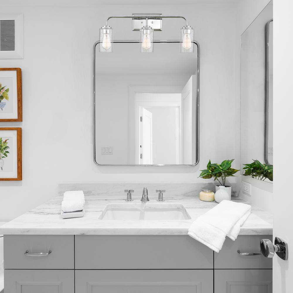 Logan Transitional Chrome 3-Light Bath Bar with Seedy Glass Shades