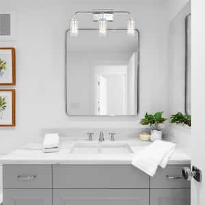 Logan 24.5 in. 3-Light Chrome Modern Transitional Vanity with Clear Seedy Glass Shades