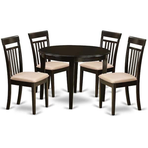 East West Furniture 5-Piece Round Cappuccino Finish Solid Wood Top Dining Table with 4-Chairs with Lattice Back