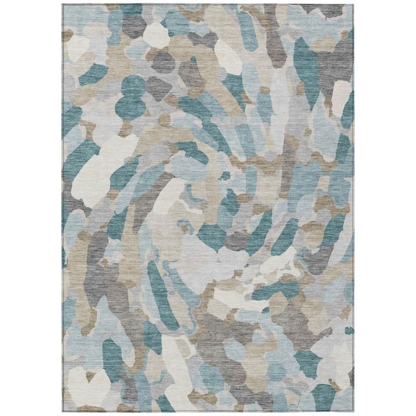 Chantille Machine Washable Indoor/Outdoor Abstract ACN3117 Teal 5 ft. x 7 ft. 6 in. Area Rug