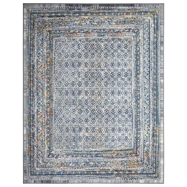 Concord Global Trading Eden Collection Vintage Diamond Ivory 8 ft. x 10 ft. Machine Washable Border Indoor Area Rug