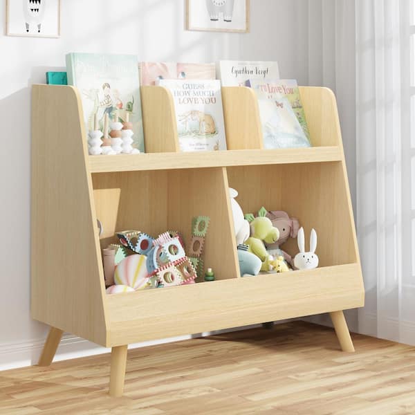 LUE BONA 2-Tier Storage 3-Shelves Natural Color Wooden Kids Bookshelf with  Cubbies and Bookrack for Kids Room or Nursery LB22KS0005-300 - The Home  Depot