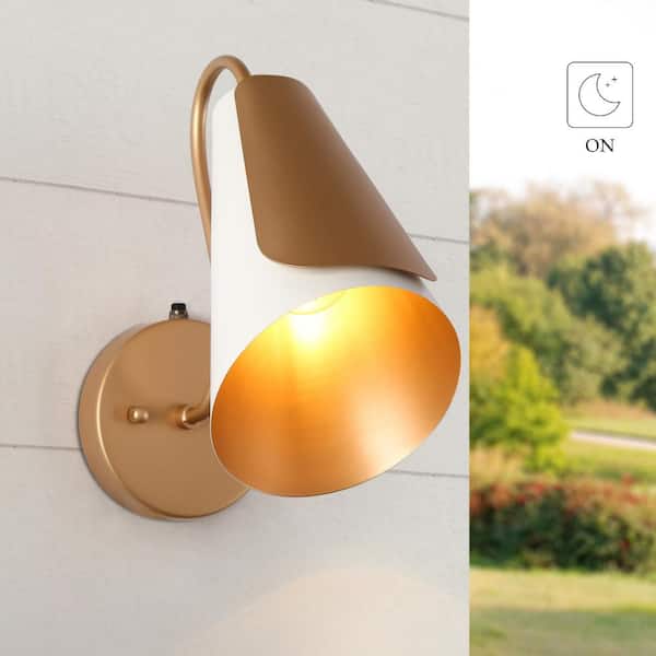 LNC Modern 11 in. 1-Light White Dusk to Dawn Outdoor Hardwired Wall Lantern Scone with No Bulbs Included