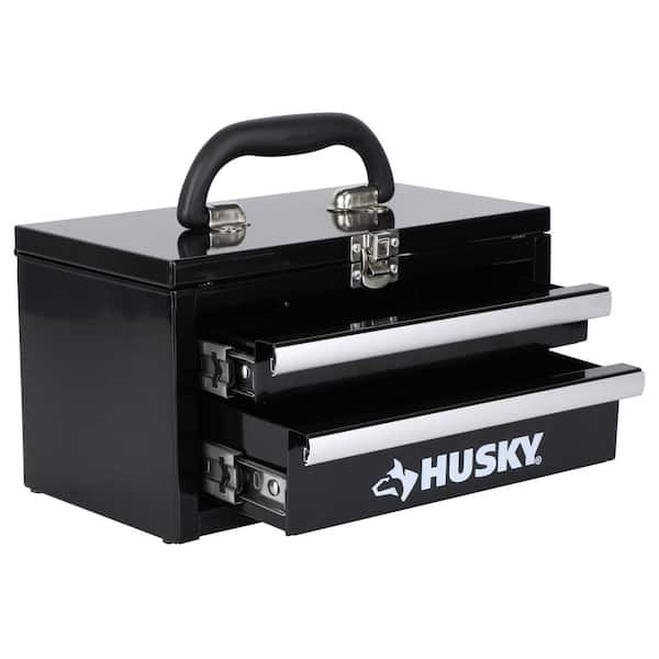 10 in. Black Metal Mini Portable Tool Box with 2 Drawers