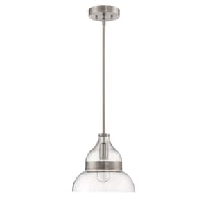 Pendant 100-Watt 1-Light Brushed Nickel Finish Dining/Kitchen Island Mini Pendant w/ Seeded Glass, No Bulbs Included