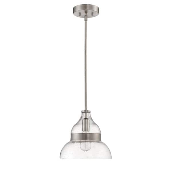 CRAFTMADE Pendant 100-Watt 1-Light Brushed Nickel Finish Dining/Kitchen Island Mini Pendant w/ Seeded Glass, No Bulbs Included