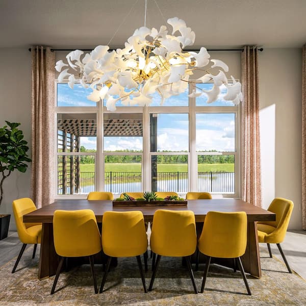 10 Light Gold Chandelier, Luxury Ginkgo Branch Chandelier for Living Room, Dining Room, Foyer, Kitchen Island-L59 in.