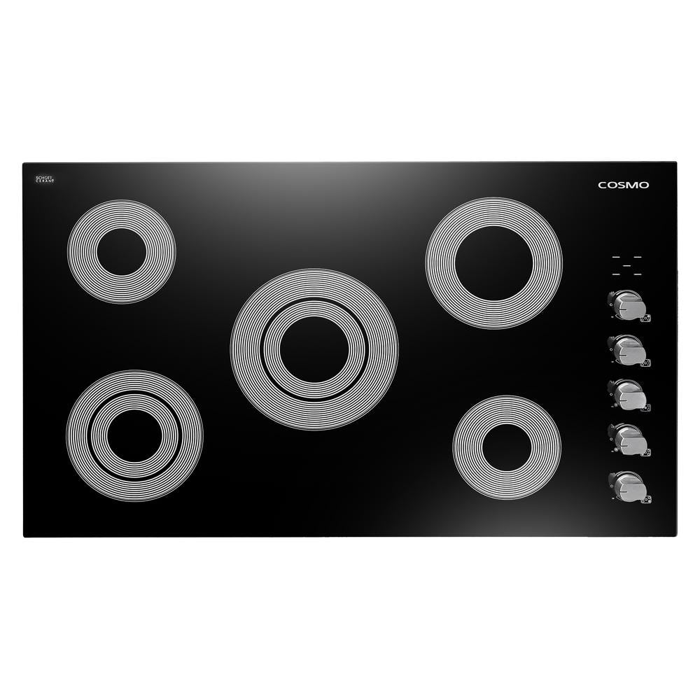 Cosmo 36 in. Electric Ceramic Glass Cooktop in Black with 5 Surface Burners, Dual Zone Element and Control Knobs