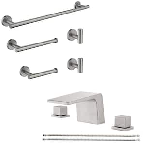 8 in. Widespread Double Handle Bathroom Faucet Combo Kit Tub Spout with 24. in Towel Bar and Towel Hook in Nickel
