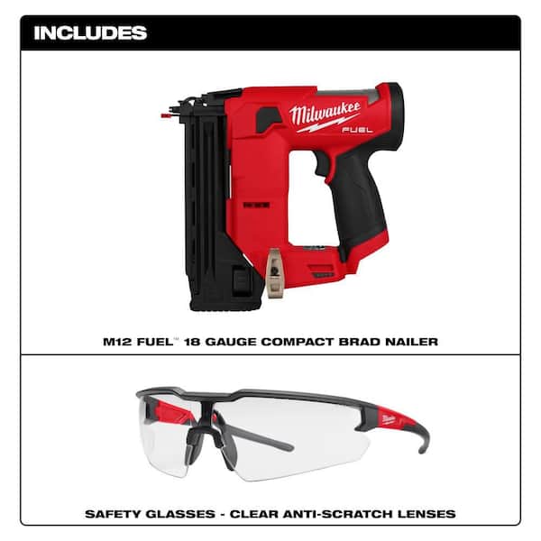 M12 FUEL 12-Volt Lithium-Ion Brushless Cordless 18-Gauge 1-1/2 in. Compact Brad Nailer (Tool Only) with Safety Glasses