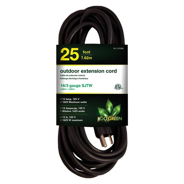 Heavy Duty 16/3 25 Foot SJTW Indoor Extension Cord Perfect For Home Office Black 