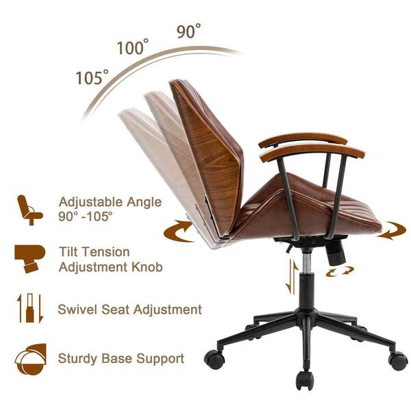 Glitzhome Russet Brown Oil Wax Faux Leather Adjustable Office Chair