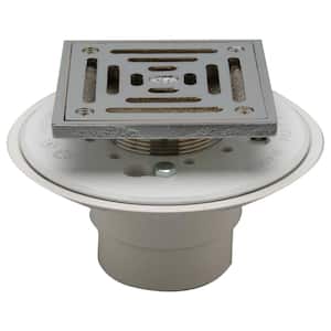 5 in. Square Chrome Plated Strainer, Clamping Collar, and PVC Body with 2 in. Outlet, Shower Drain