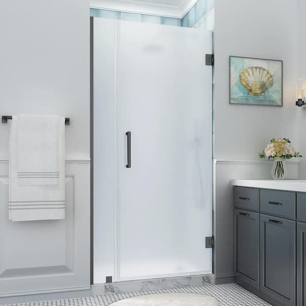 Aston Belmore XL 39.25 - 40.25 in. x 80 in. Frameless Hinged Shower Door with Ultra-Bright Frosted Glass in Matte Black