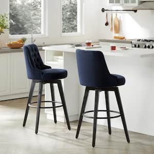 Haynes 30 in. Insignia Blue High Back Metal Swivel Bar Stool with Fabric Seat (Set of 2)
