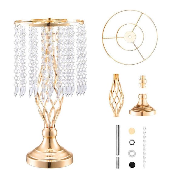 20-Pieces 16.9 in. Tall Crystal Wedding Flower Stand, Metal Wedding Vase, Gold Flower Holders Floral Display Rack Round