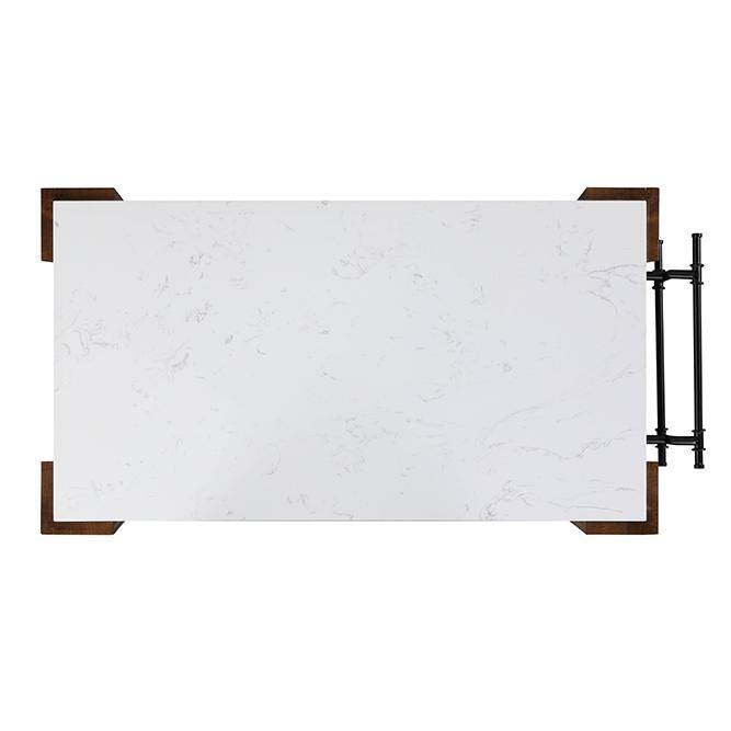 Rectangular Marble Top Kitchen Island with Shelves and Towel Rack