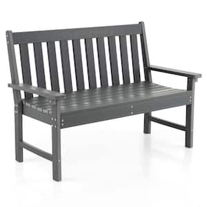 52 in. All-Weather Plastic Outdoor Bench with Backrest and Armrests