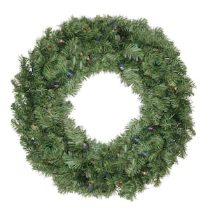 24 in. Pre-Lit LED Canadian Pine Artificial Christmas Wreath with Multi-Color Lights