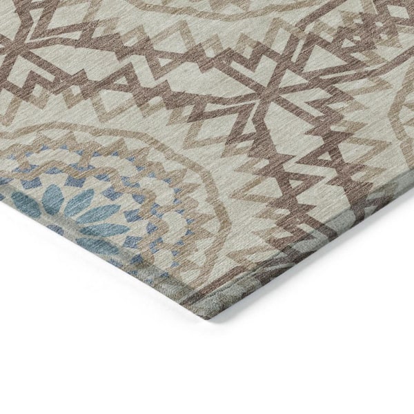 Khaki, Brown, Taupe 8 ft. x 10 ft. Woven Floral, Medallion Polyester Rectangle Indoor/Outdoor Area Rug