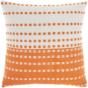 Outdoor Pillows Orange 18 in. x 18 in. Stripe Indoor/Outdoor Throw Pillow