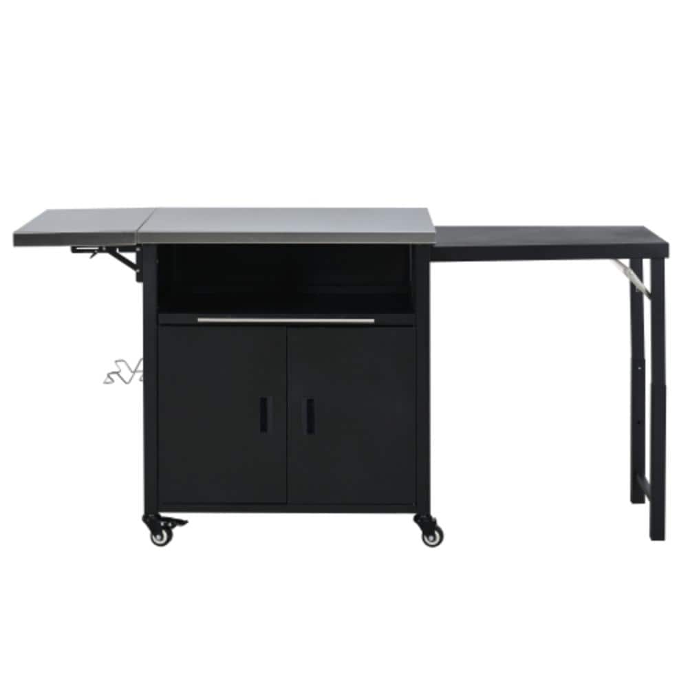 Black Foldable Outdoor Serving Cart, Kitchen Cart with Trash Rack, Foldable Top and Storage Space price history on PriceWatchPro
