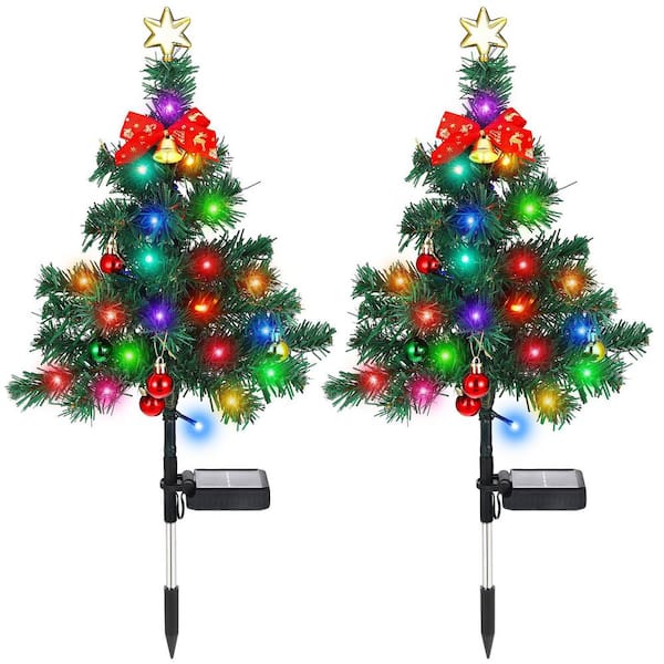 29.5 in. Outdoor Solar Christmas Tree Stake Lights for Garden Pathway Lawn Patio, Multi-Colour (2-Pack)