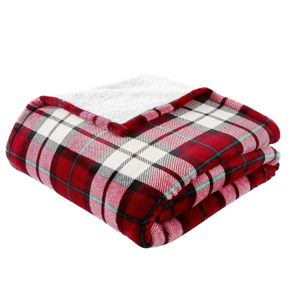 Home Decorators Collection Plush Red Plaid Sherpa Throw Blanket ST50× ...