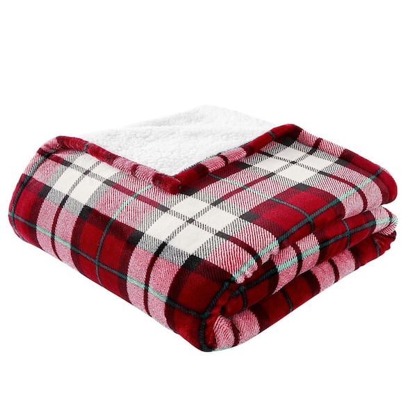 Home Decorators Collection Plush Red Plaid Sherpa Throw Blanket
