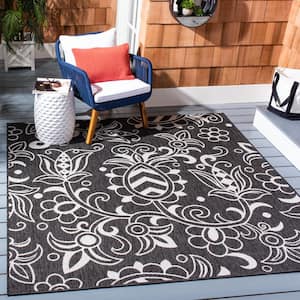 Beach House Black/Light Gray 7 ft. x 7 ft. Square Abstract Medallion Indoor/Outdoor Area Rug