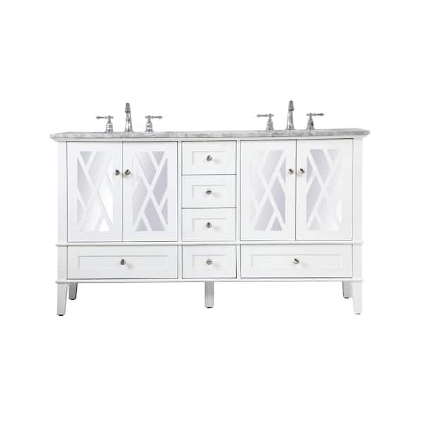 Unbranded Timeless Home 60 in. W x 20.5 in. D x 35 in. H Double Bathroom Vanity in White with Marble