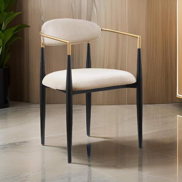 Benjara Taupe, Black and Gold Fabric Metal Frame Dining Chair (Set of 2)