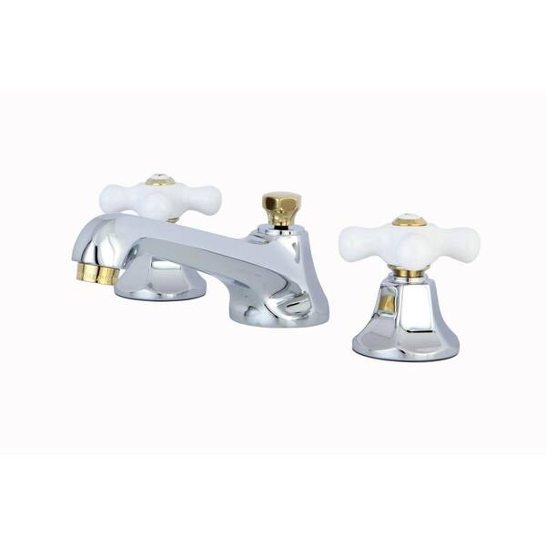 Kingston Brass 8 in. Widespread 2-Handle Mid-Arc Bathroom Faucet in Chrome and Polished Brass