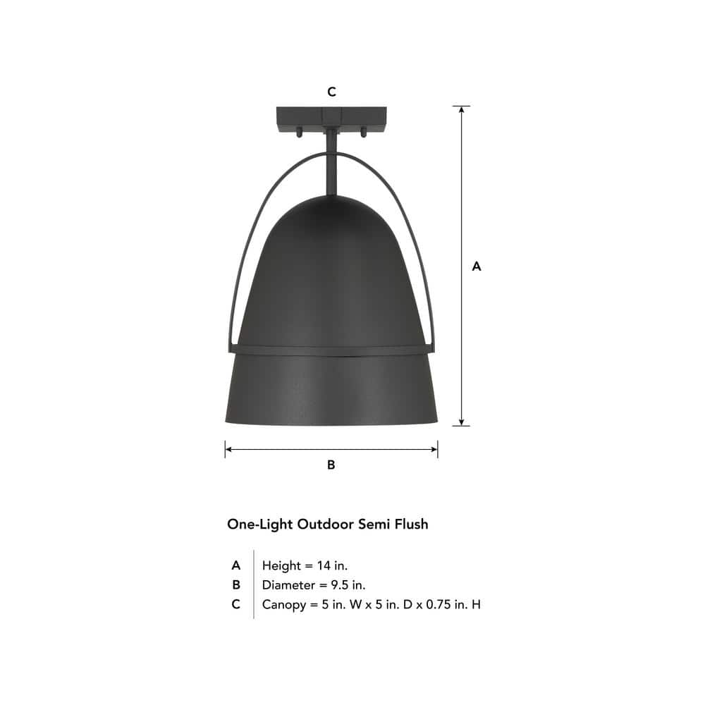 Rue 14" Black Glass Semi Flush Mount Outdoor Lighting