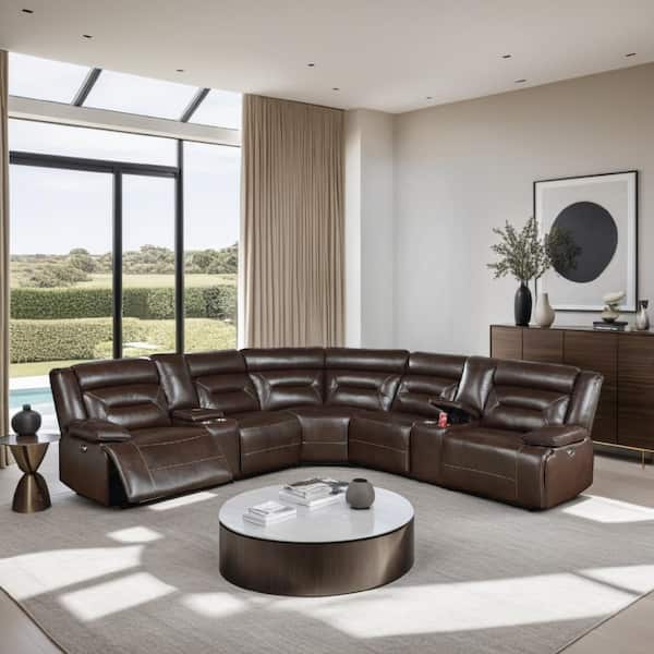 Dina Brown Faux Leather Glider Recliner Power Sofa