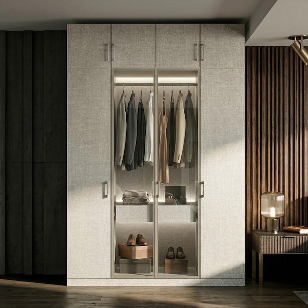 Homsee 63 in. W Gray Wood Freestanding Closet System with LED
