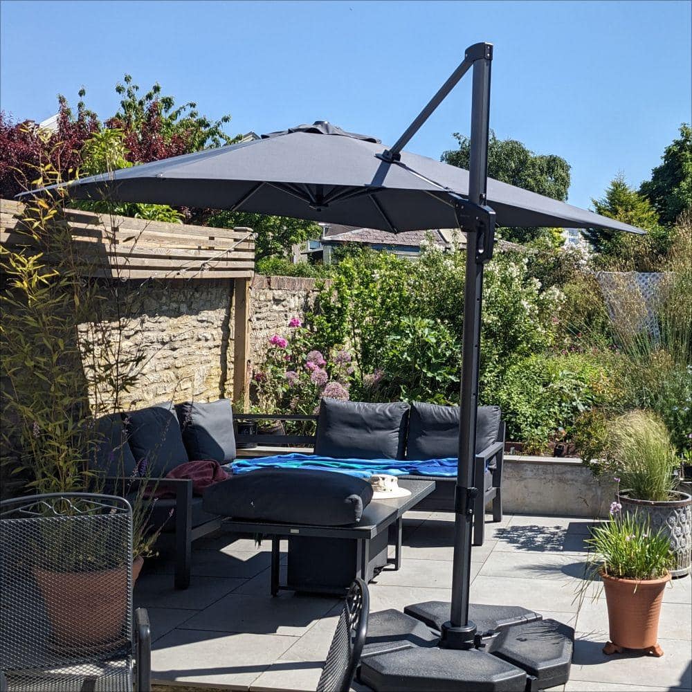 8 ft. Gray Aluminum Cantilever Patio Umbrella with Stand